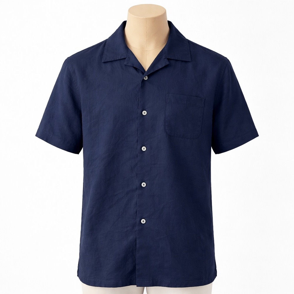 Tommy Bahama Men's Short-Sleeve  button up Shirt - Navy Linen blend size large